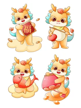 卡通龙元素材年材形图案纹矢量
