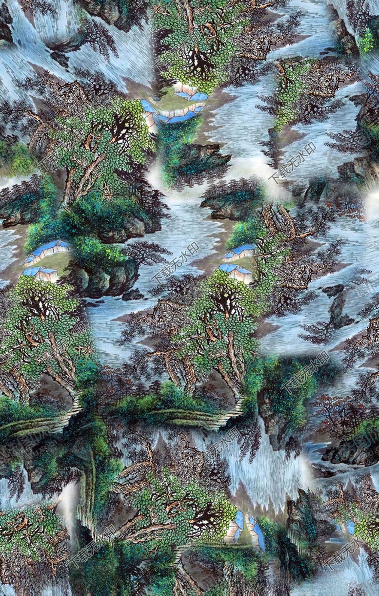 编号：59022110070301187871【酷图网】源文件下载-山水画印花