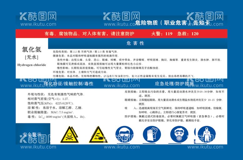 编号：49716012131522042091【酷图网】源文件下载-氯化氢无水危险物质告知卡