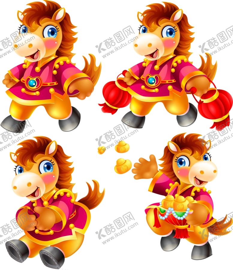 编号：80999710041949362674【酷图网】源文件下载-四款可爱马卡通拜年素材