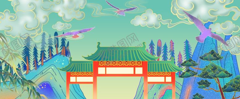 编号：88791404290938114827【酷图网】源文件下载-中国风金线山水新式古风牌坊国潮