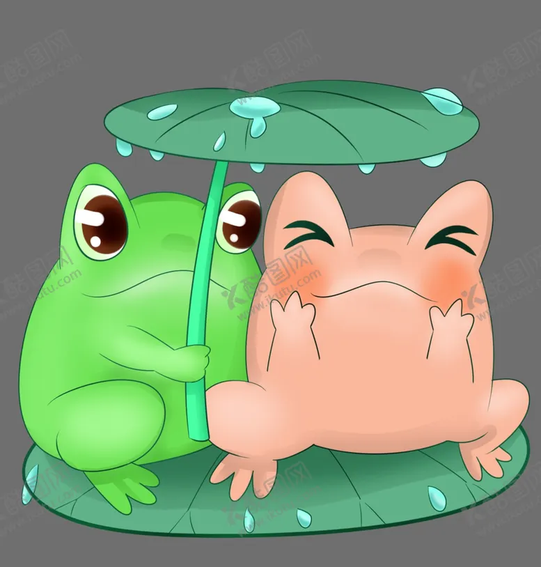 编号：52888903281857552837【酷图网】源文件下载-用荷叶挡雨的情侣小青蛙