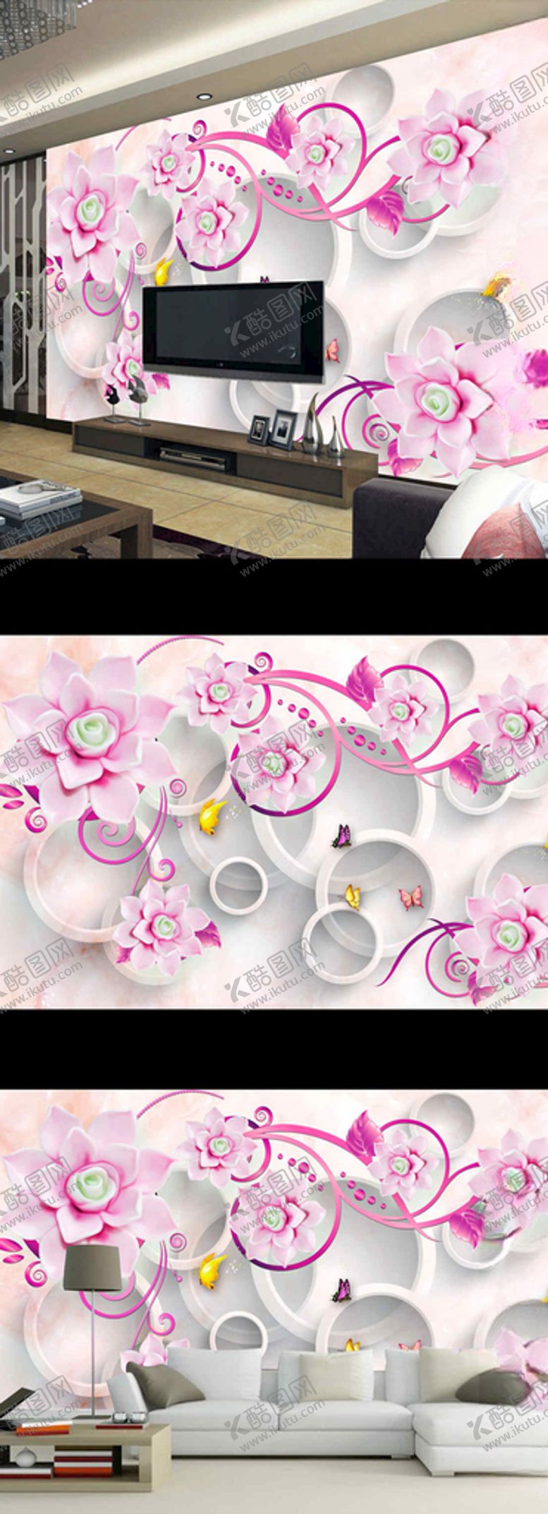 编号：41611710111701588812【酷图网】源文件下载-现代简约花卉时尚电视背景墙