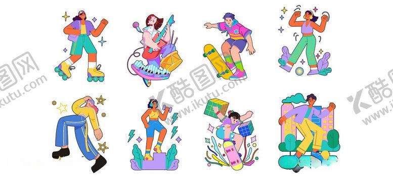 编号：29875406052131177528【酷图网】源文件下载-多彩卡通人物插画集合
