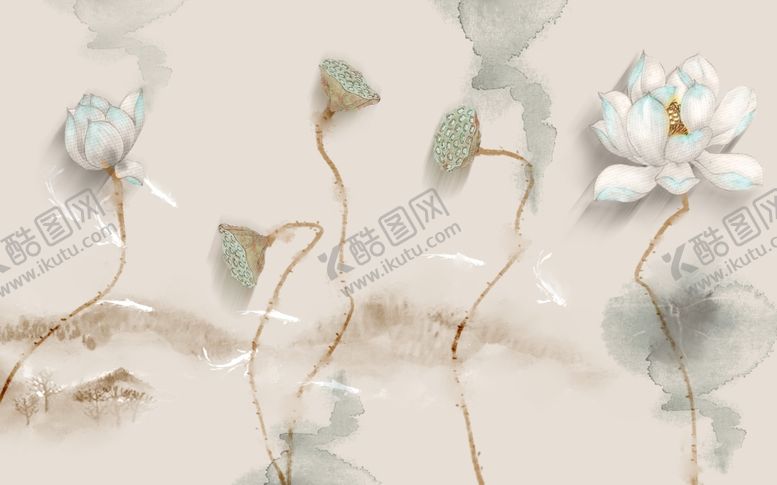 编号：97509010310750493395【酷图网】源文件下载-新中式素雅水墨荷花图