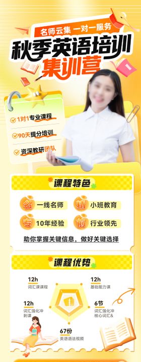 秋季班英语教育课程培训班宣传海报