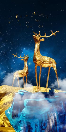 新中式豪华麋鹿山水装饰画