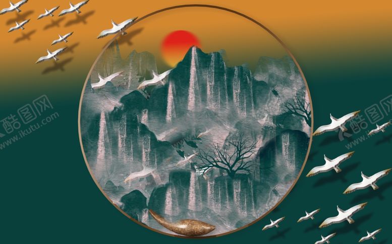 编号：11309405021705595986【酷图网】源文件下载-山水画背景墙图片