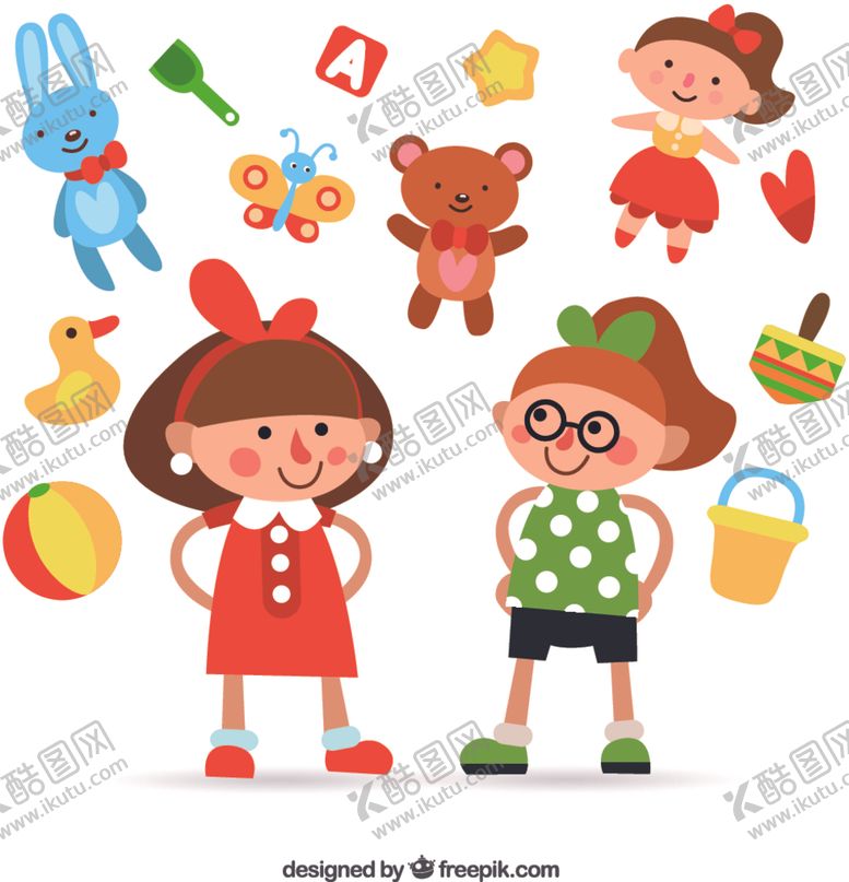 编号：21260305150211033219【酷图网】源文件下载-女孩插图和玩具
