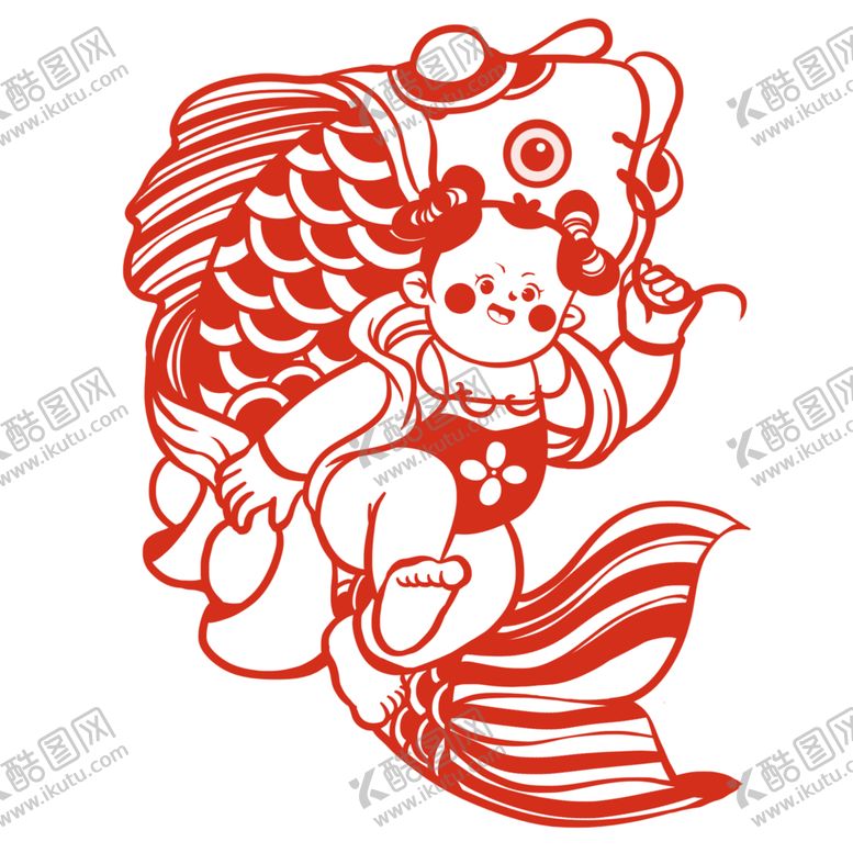 编号：98501701271059001056【酷图网】源文件下载-锦鲤新年剪纸PNG素材