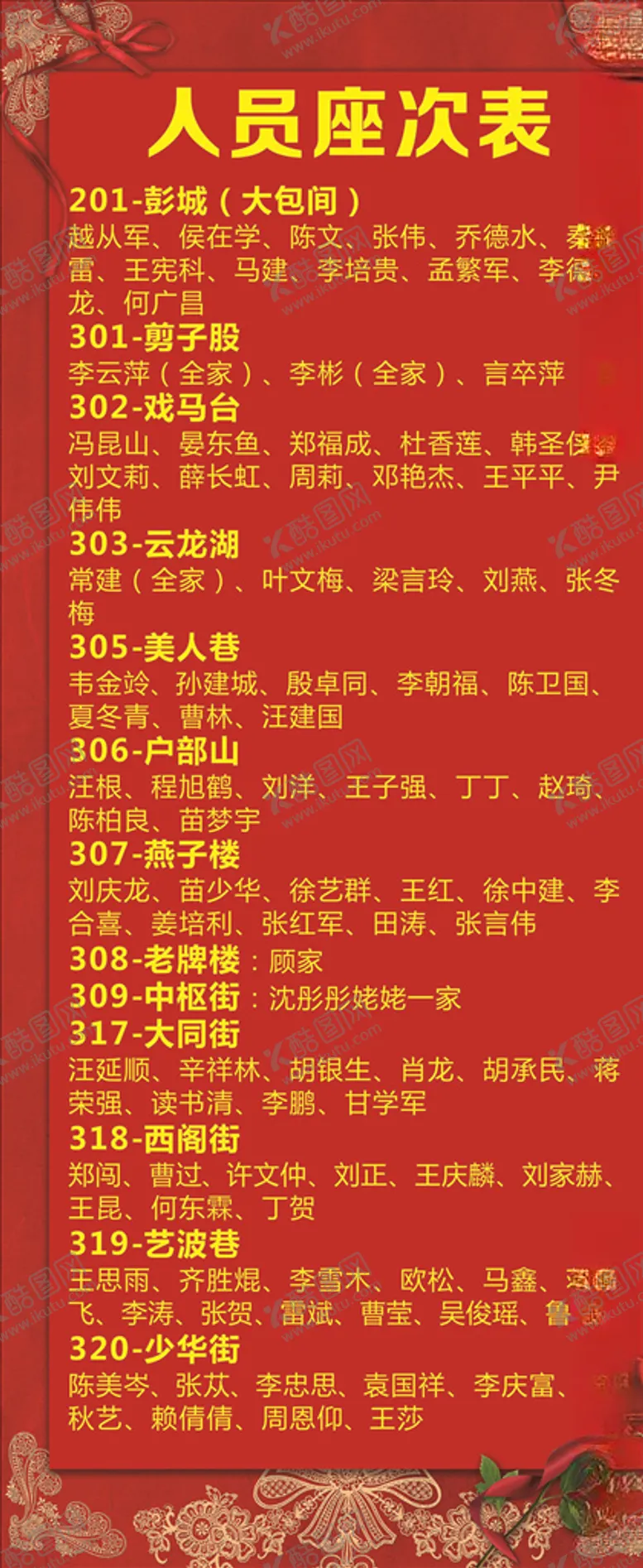 编号：71305104131534123060【酷图网】源文件下载-座次表