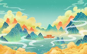 中式鎏金山水背景