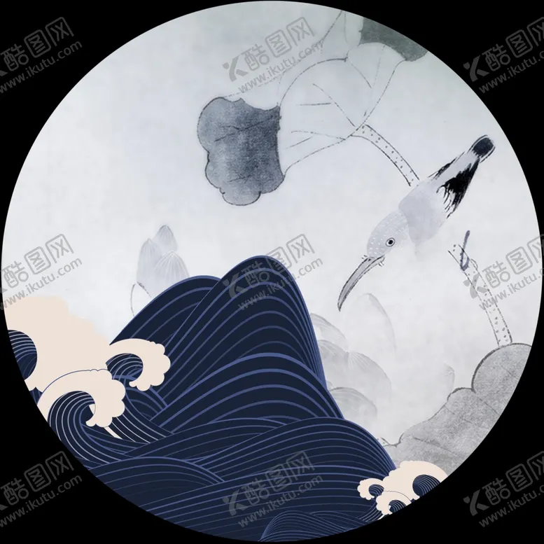 编号：86647409120740342584【酷图网】源文件下载-水墨荷花圆形装饰画