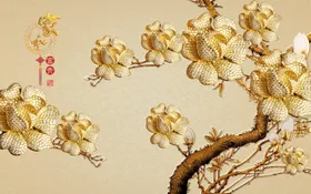 家和富贵背景墙图玻璃移门设计室内装修图客厅壁画