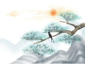 水墨中国风迎客松