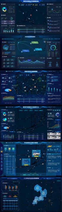 科技蓝大数据可视化智慧大屏统计UI