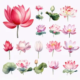 精美荷花荷叶插画素材