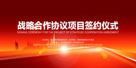 战略合作签约仪式城市红色展板