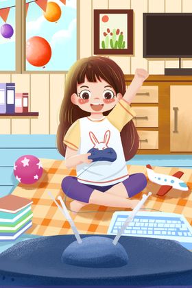卡通儿童插画漫生活素材快乐年