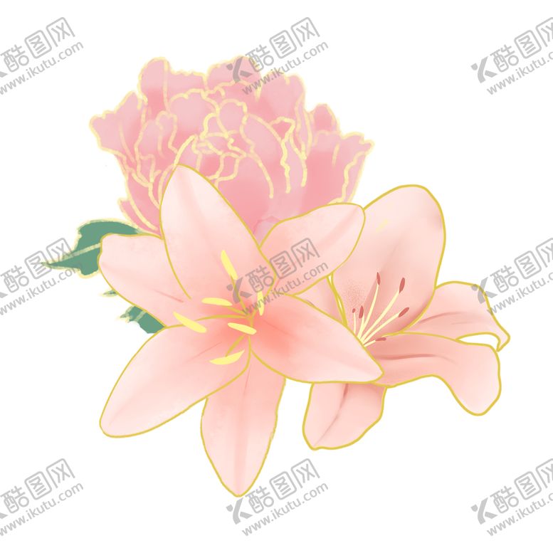 编号：36914810011841529630【酷图网】源文件下载-节日金边粉色手绘花叶装饰