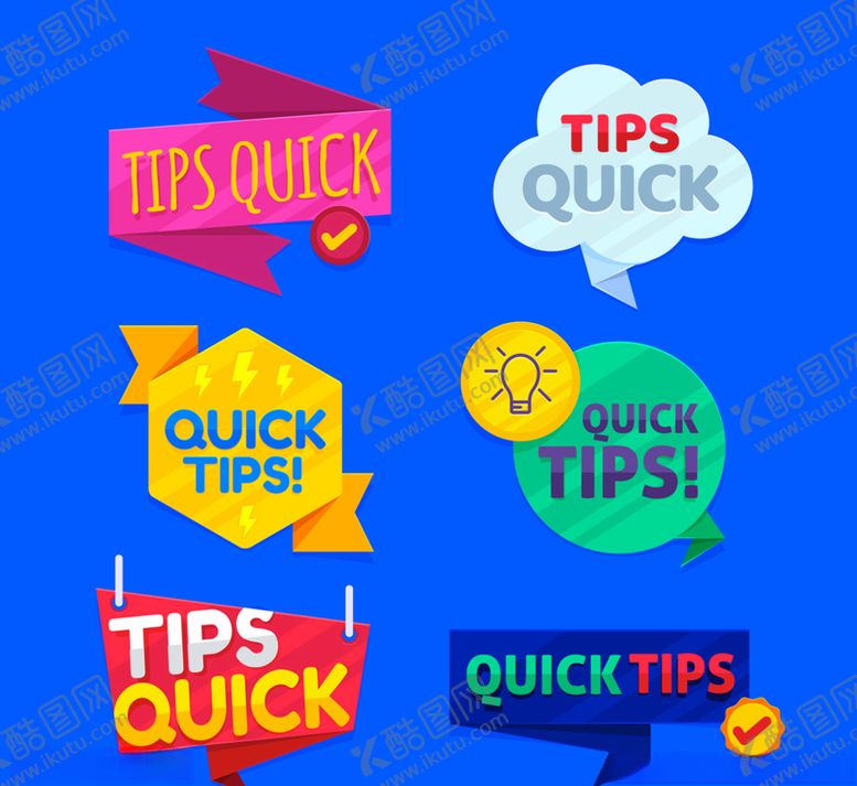 编号：37816709091537035614【酷图网】源文件下载-6款彩色小贴士设计矢量素材