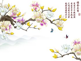 花卉背景墙家和山水情玄关画