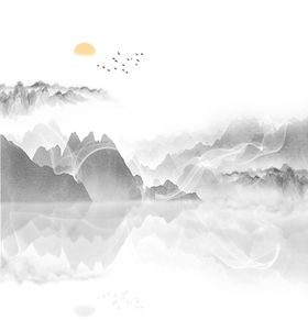 山水飘烟雾水墨壁画