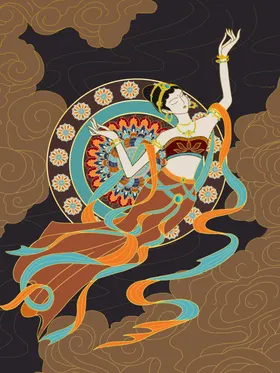 敦煌插画文化背景飞天飘逸