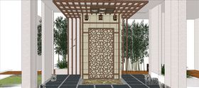 中式入户门厅景观模型