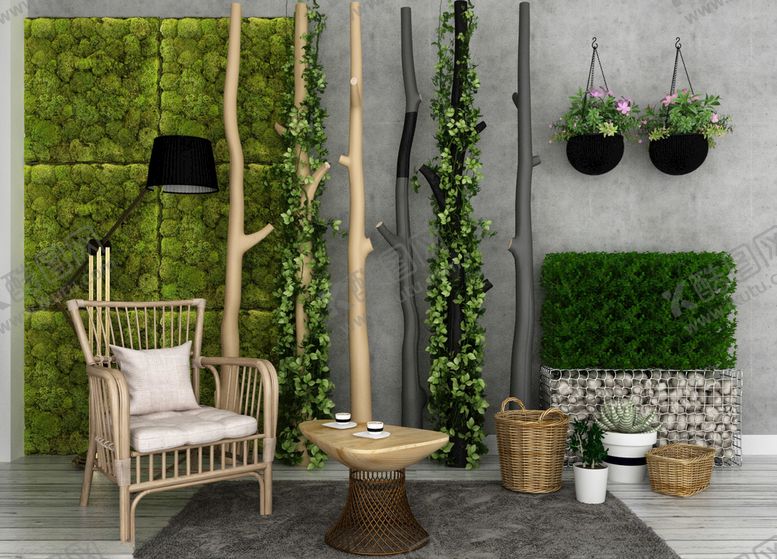 编号：37718409160026054688【酷图网】源文件下载-户外植物休闲椅石头3d模型