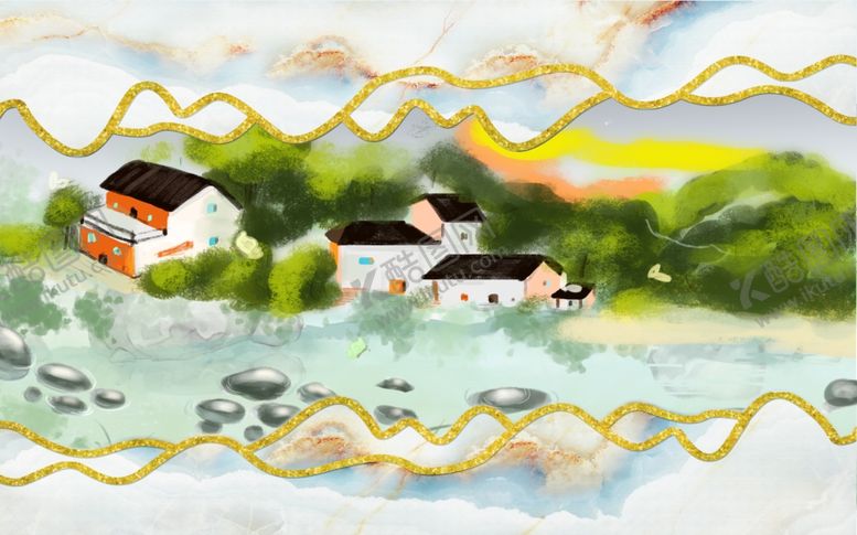 编号：15783009111308256010【酷图网】源文件下载-爵士白山水风景江南新中式背景墙