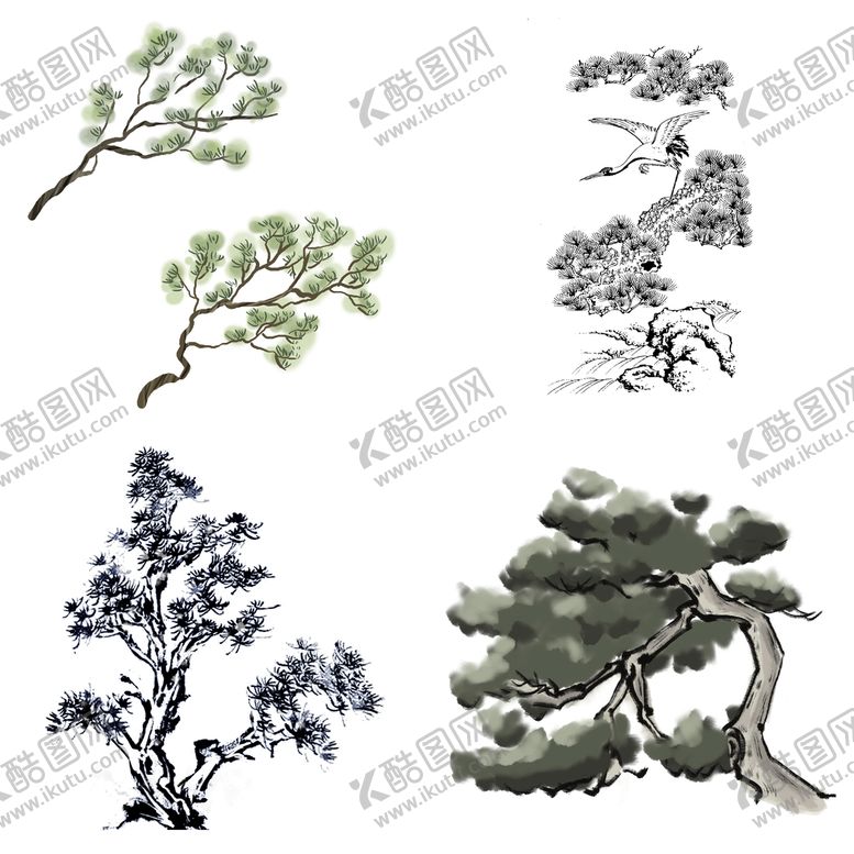 编号：32056011220804225513【酷图网】源文件下载-中国风水墨松树松枝迎客松水墨画