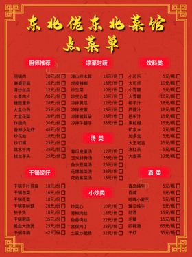 饭店餐厅菜单菜谱价格表