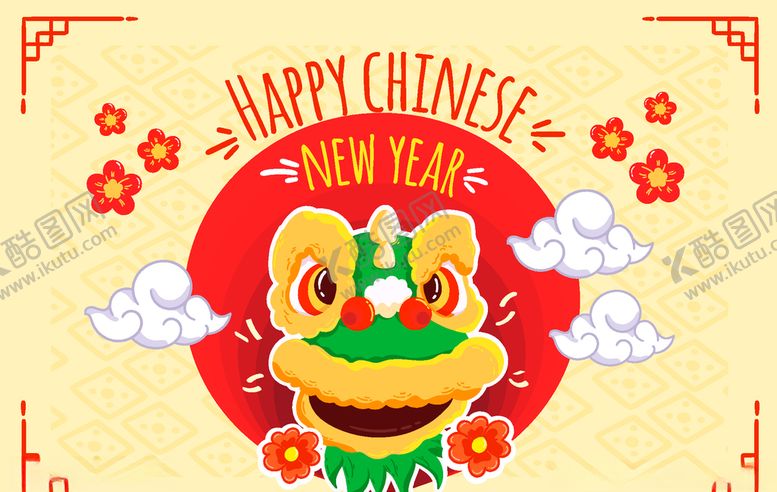编号：78685207060830013676【酷图网】源文件下载-创意舞狮春节贺卡