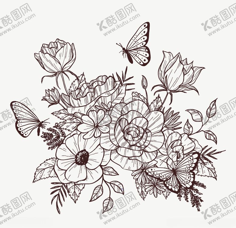 编号：84325010112306088602【酷图网】源文件下载-线条手绘矢量花