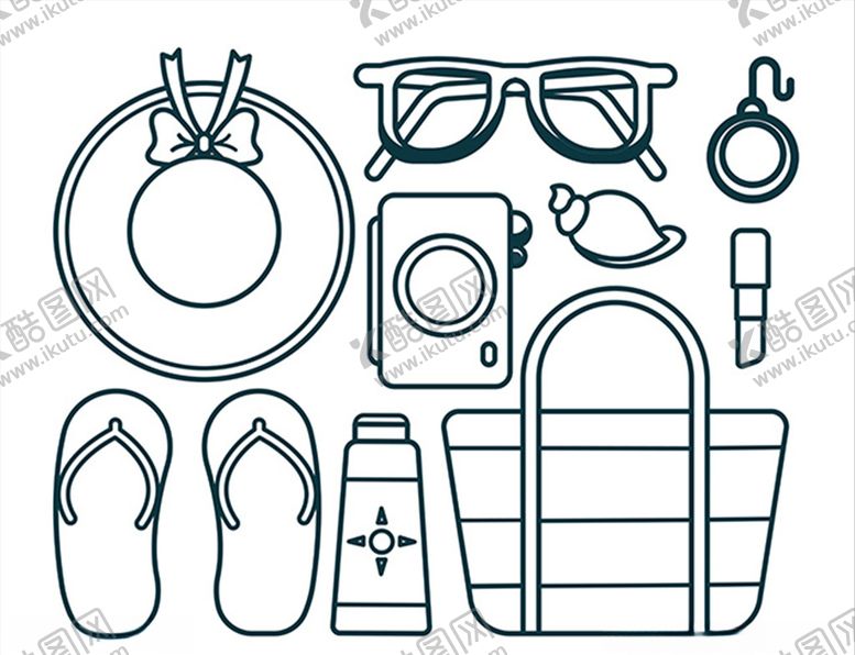 编号：49027210121806579626【酷图网】源文件下载-夏日清凉一夏帽子相机口红护肤品