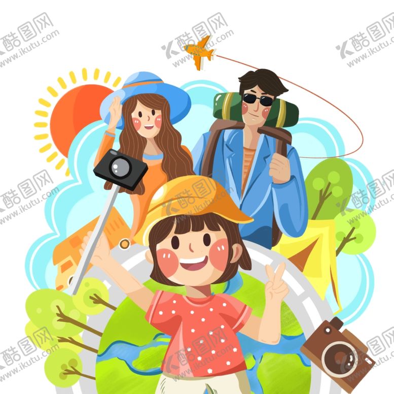 编号：41452102181722241173【酷图网】源文件下载-手绘卡通一家出游插画