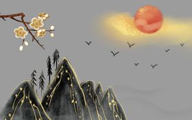 中国风背景清新展板时尚小清新手绘花