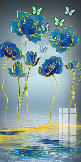 手绘轻奢植物玄关画