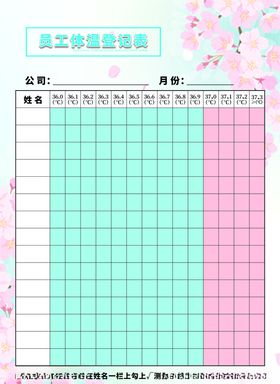 在职员工体温登记表