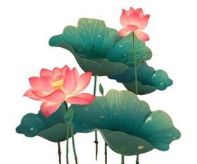 荷花素材手绘古风立夏叶插画夏天
