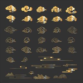 中式金色云纹图案设计素材