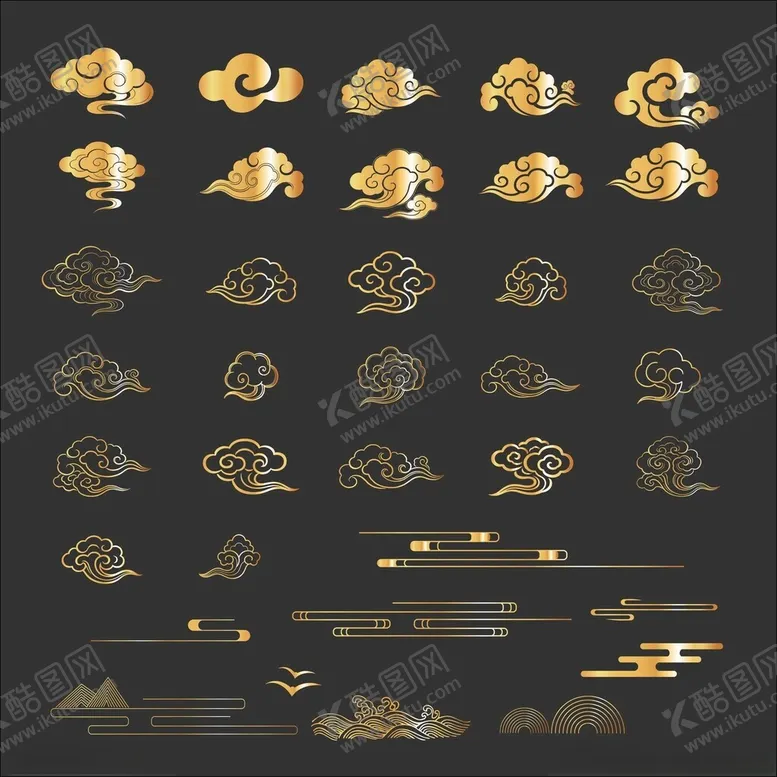 编号：91164404012243399359【酷图网】源文件下载-中式金色云纹图案设计素材