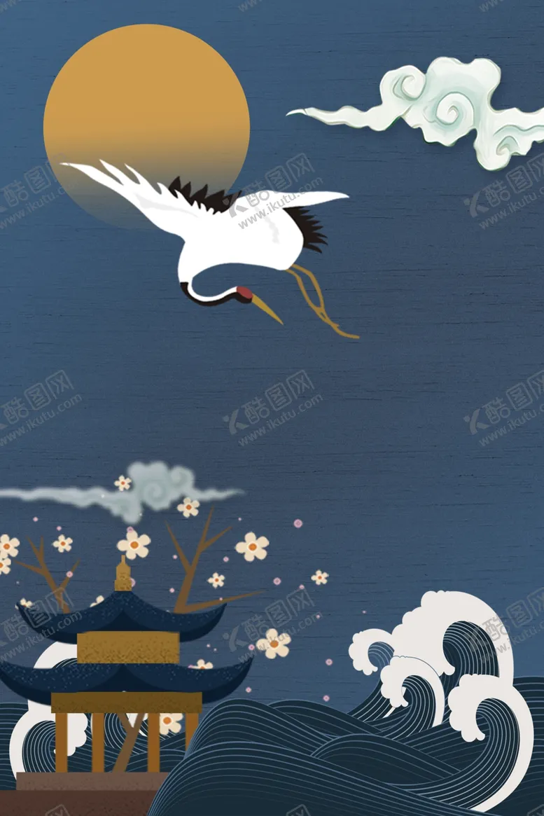编号：83452603241112051355【酷图网】源文件下载-中国风仙鹤底纹PSD素材模板