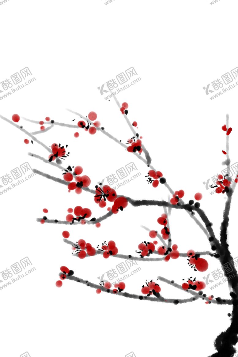 中国风水墨梅冬鸟寒腊花字画
