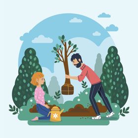 植树节插画气文化野营写意风景