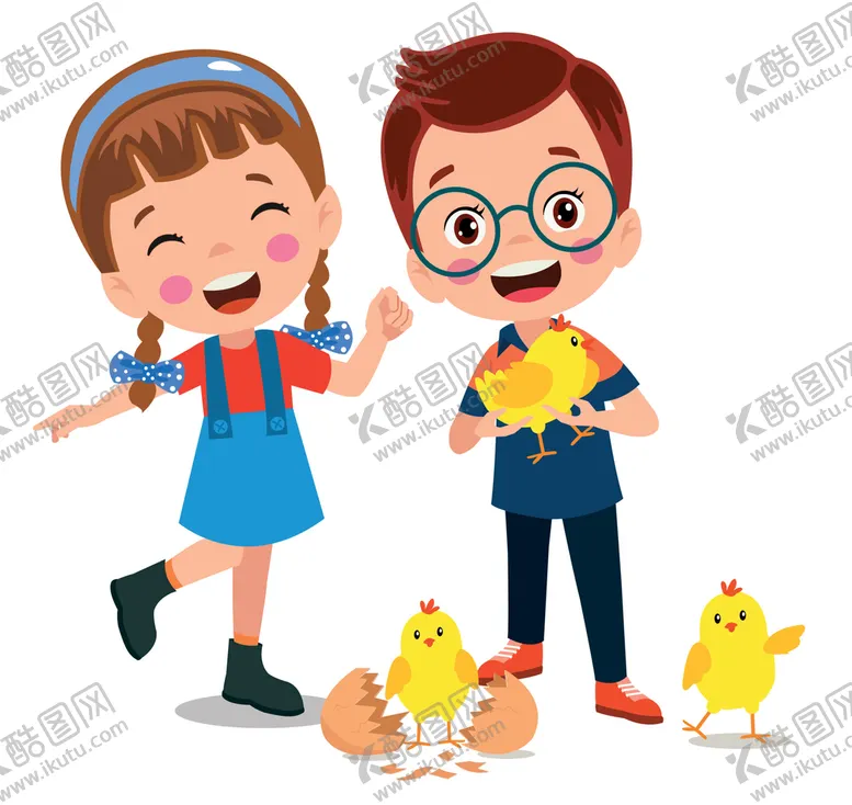 编号：32041709150344049057【酷图网】源文件下载-卡通儿童和小鸡趣味女孩