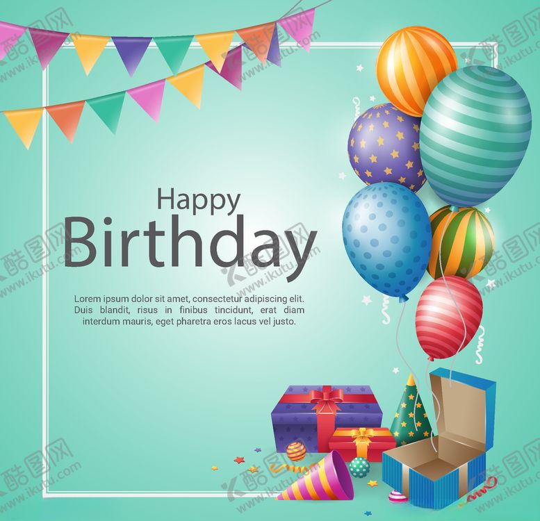 编号：64212010121529426612【酷图网】源文件下载-精美气球和礼盒生日贺卡矢量素材