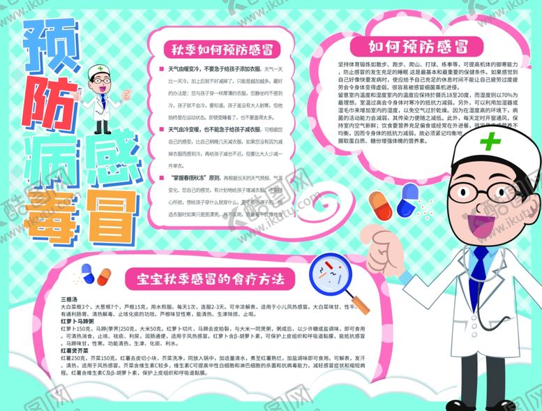 编号：23704010161356473547【酷图网】源文件下载-卡通医生预防感冒手抄报