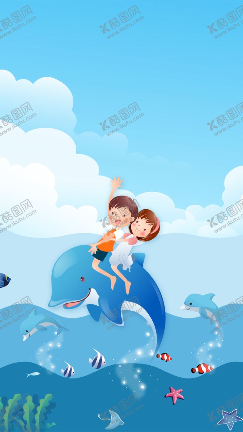 编号：92612609200011191332【酷图网】源文件下载-蓝色卡通儿童海洋背景